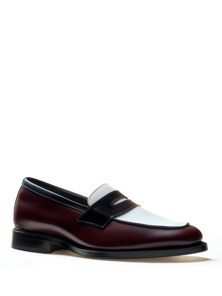 Penny loafers cuero burgundy & blanco