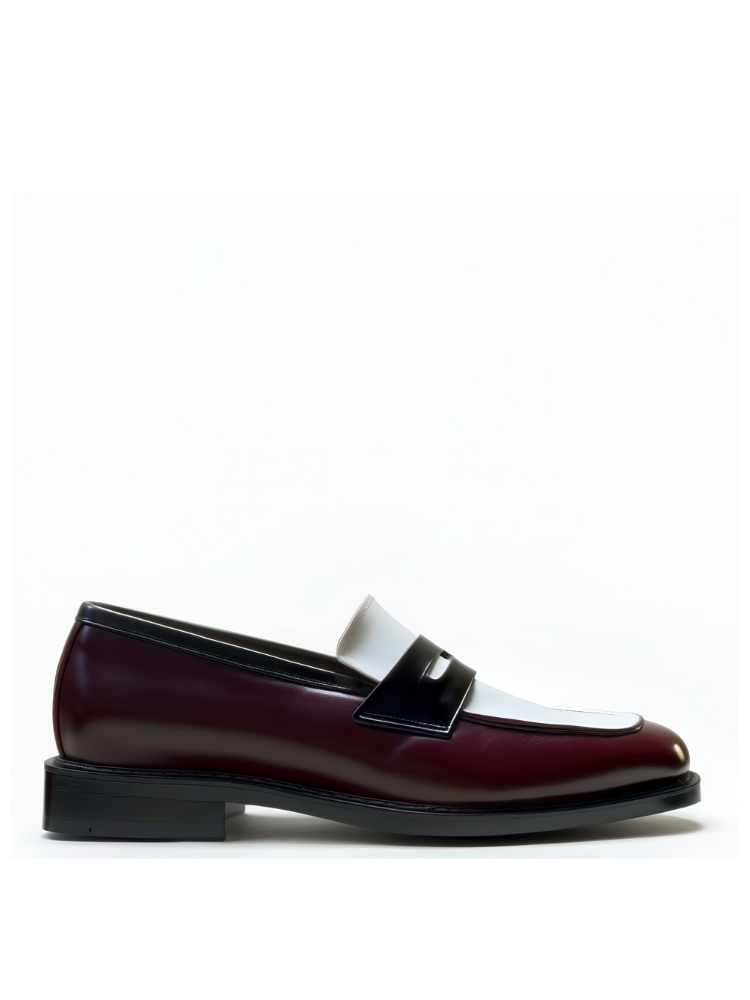 Penny loafers cuero burgundy & blanco